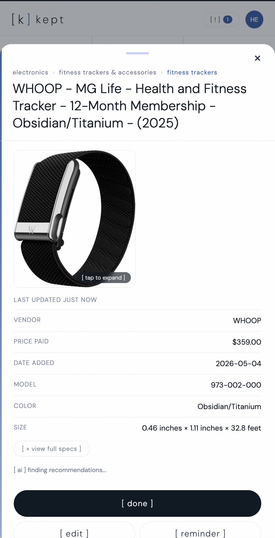 kept item detail