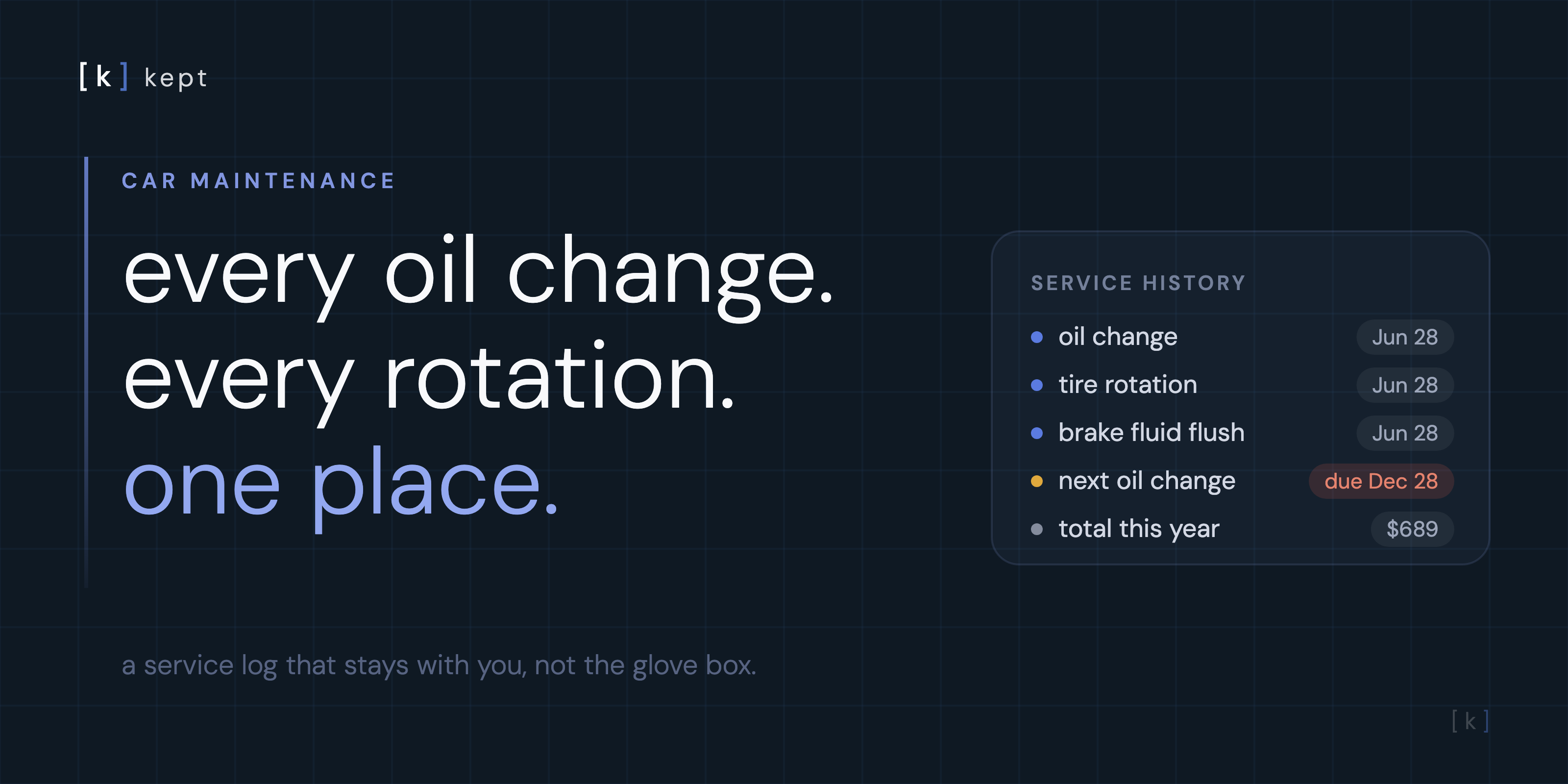 car maintenance log with oil changes, rotations, and repairs tracked by date and mileage