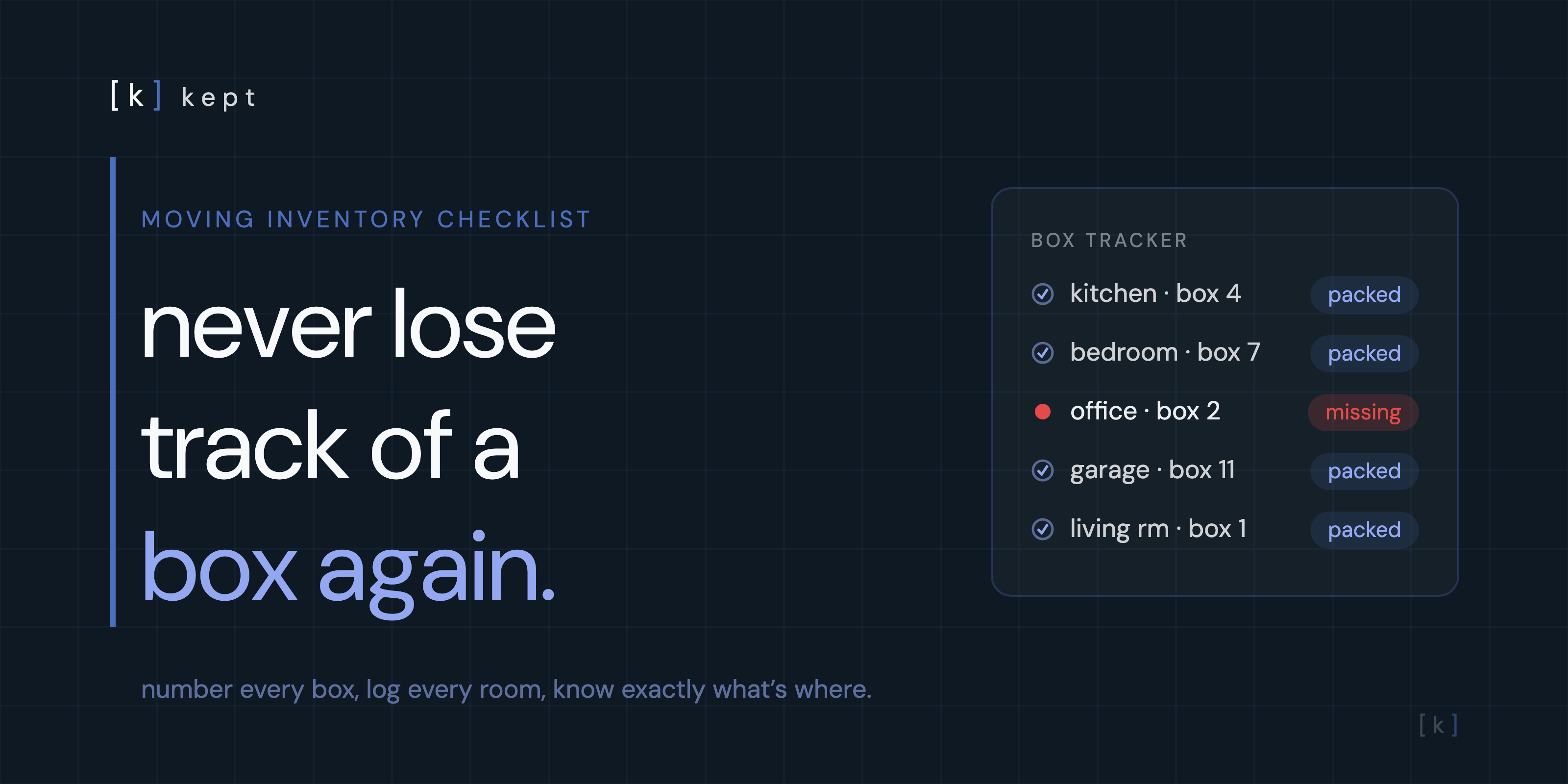moving inventory checklist tracking boxes by room