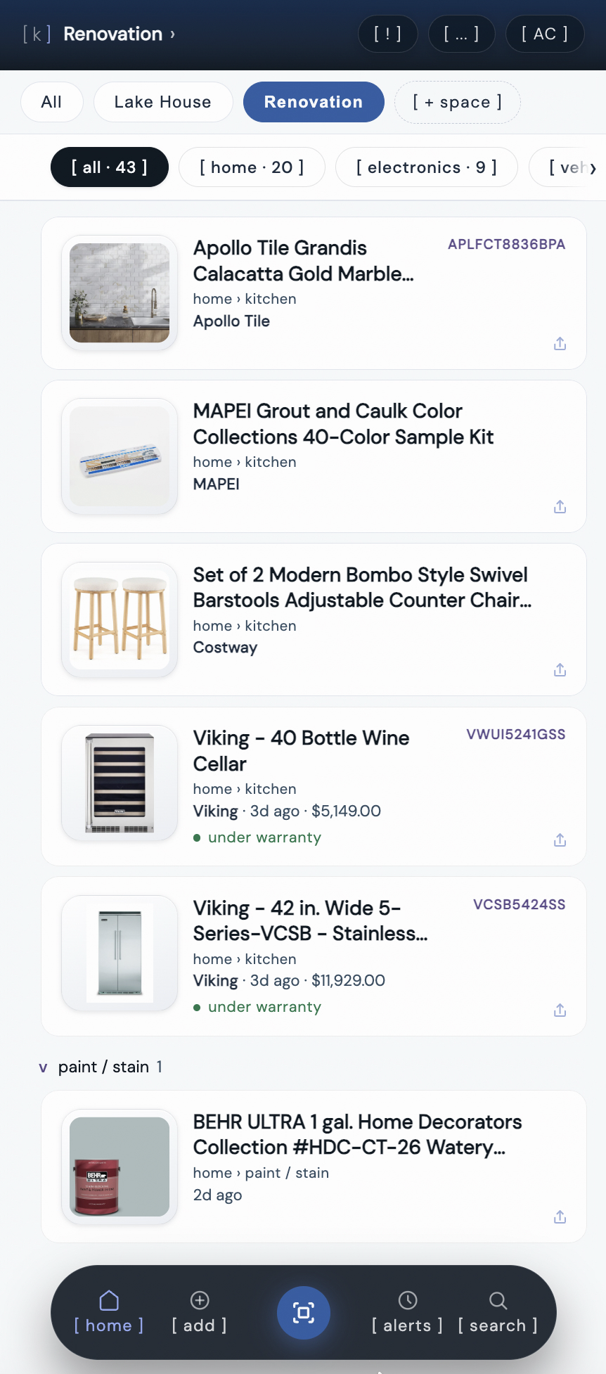 kept showing a paint and stain category with a saved interior paint
