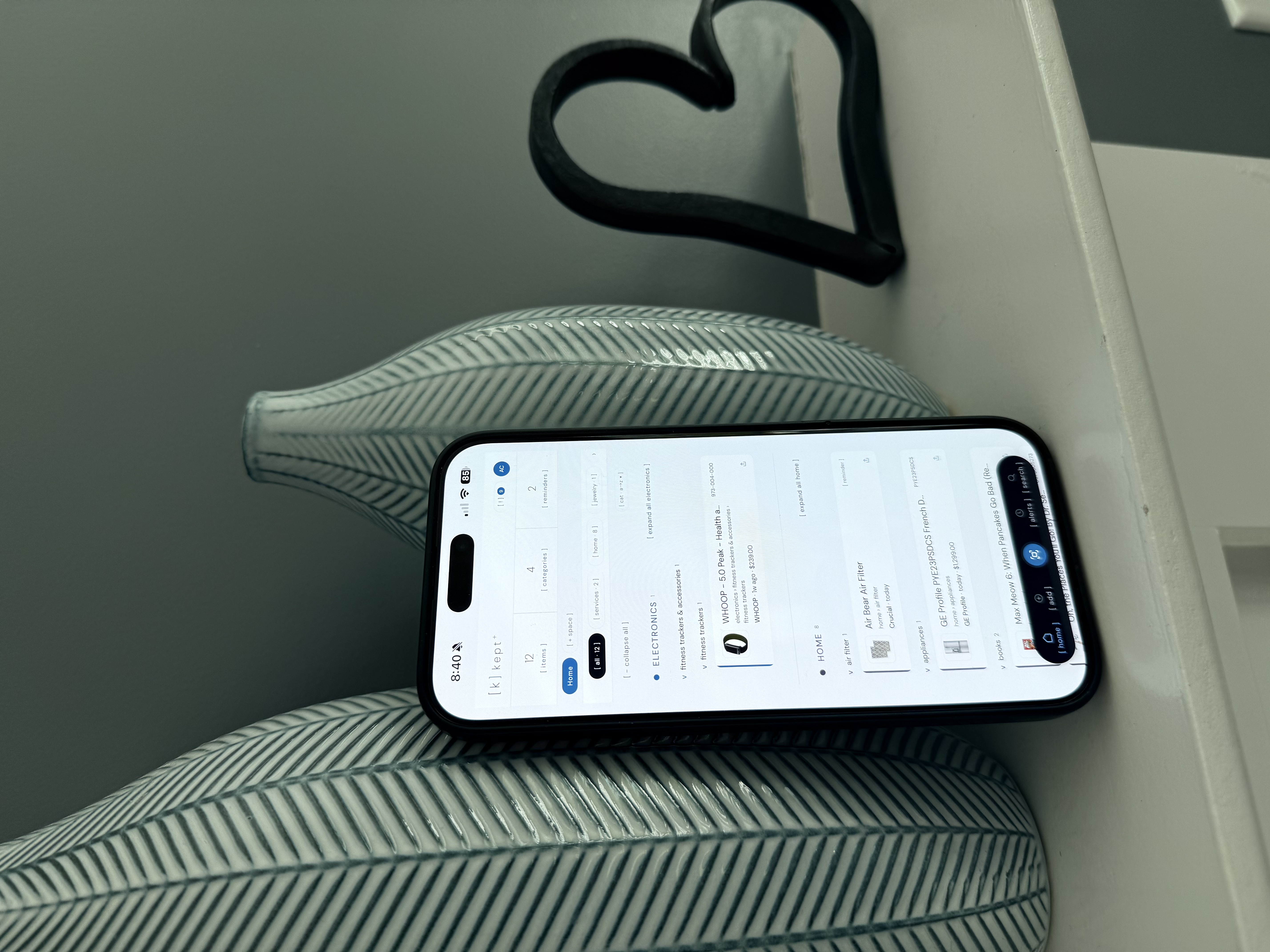 kept open on a phone six months in, showing electronics, appliances, and air filters saved across categories