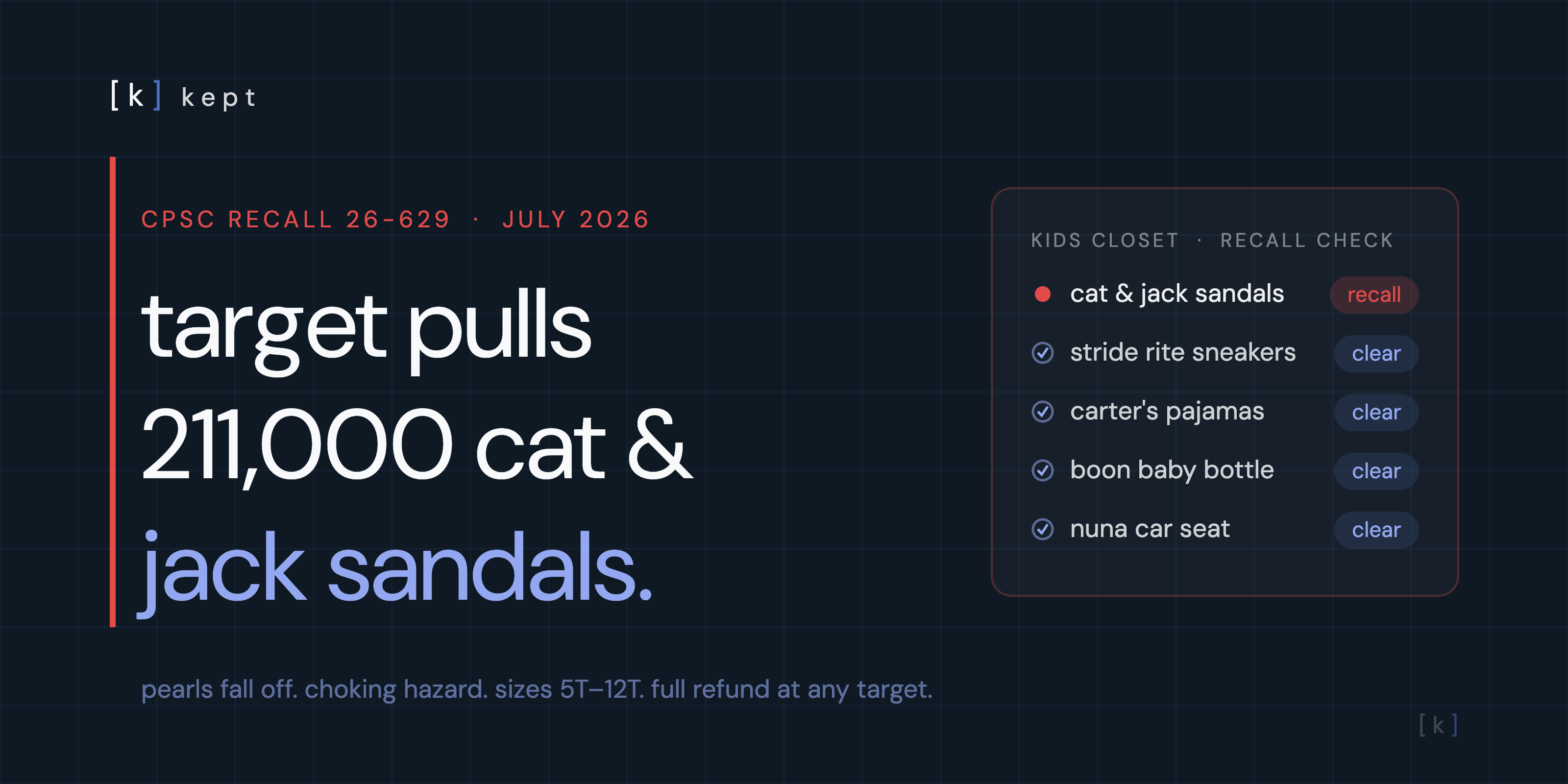 Target Cat & Jack children's sandal recall July 2026, 211,000 pairs pulled for choking hazard