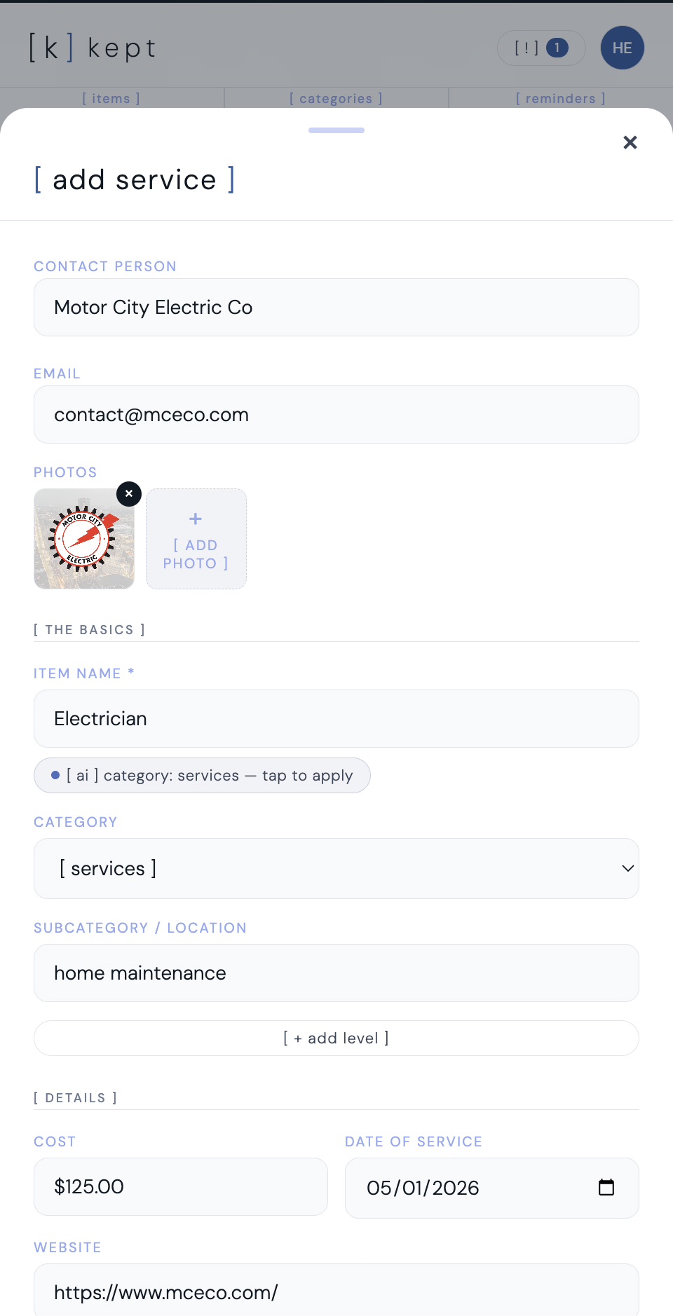 kept service log
